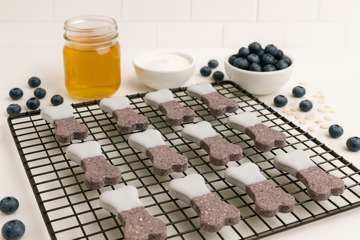 Glazed Blueberry + Oat Bones 🦴 Handmade Organic Gluten-Free Dog Treats