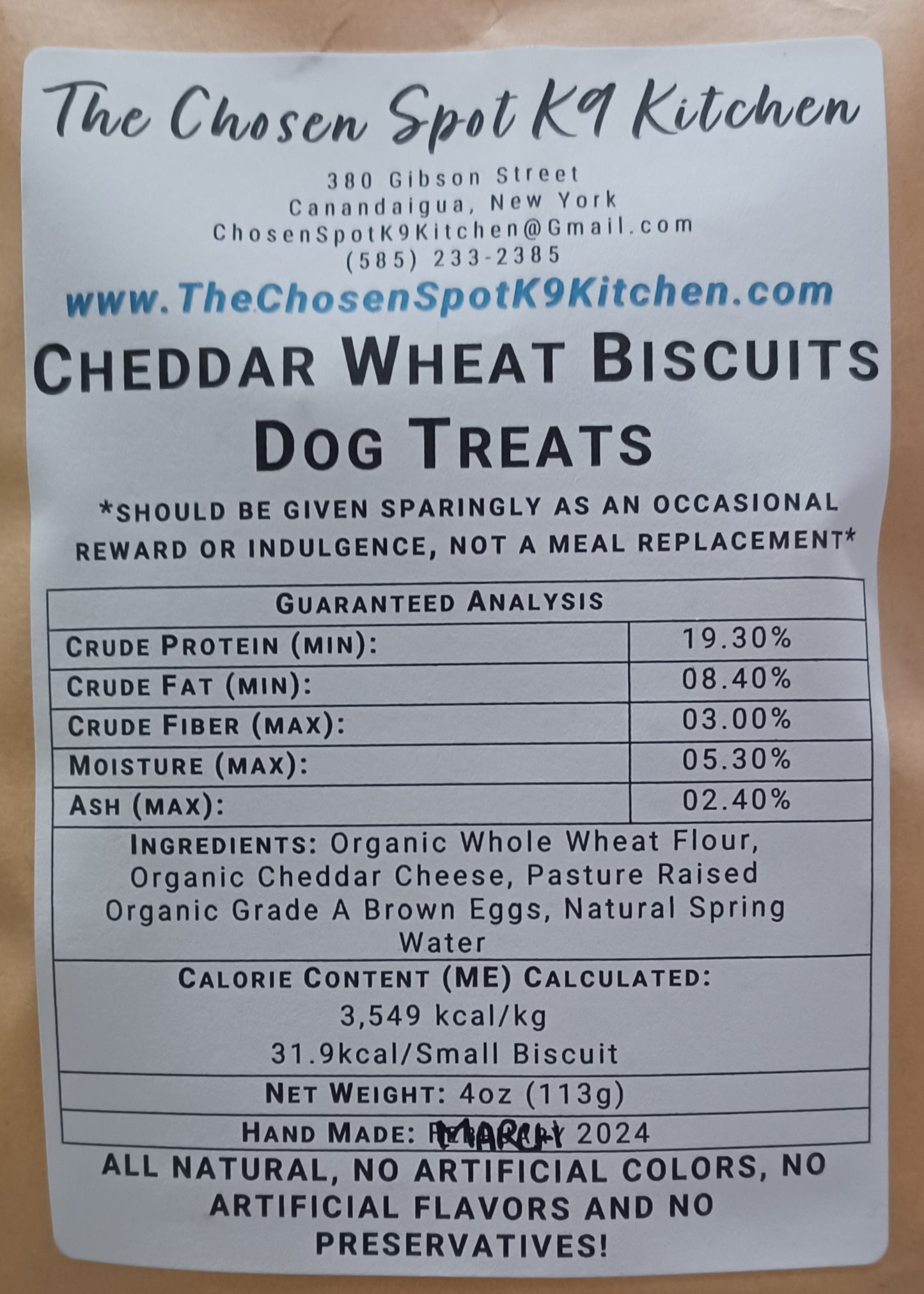 Cheddar Wheat Biscuit Dog Treats-The Chosen Spot K9 Kitchen