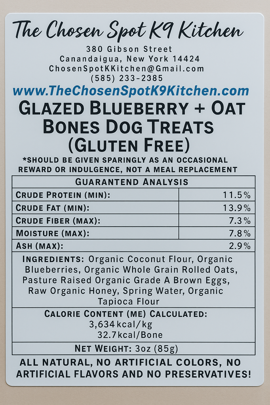 Glazed Blueberry + Oat Bones 🦴 Handmade Organic Gluten-Free Dog Treats