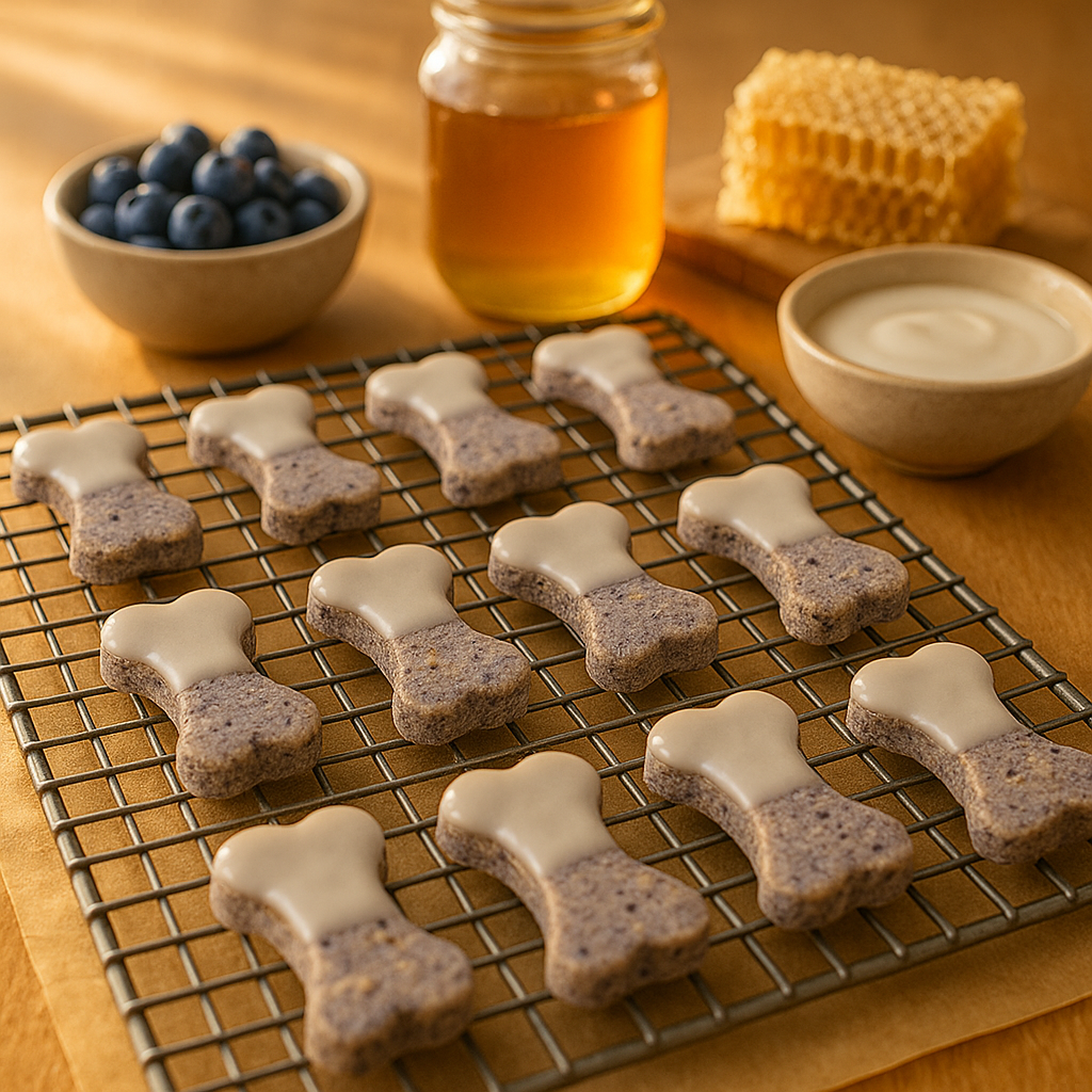 Glazed Blueberry + Oat Bones 🦴 Handmade Organic Gluten-Free Dog Treats