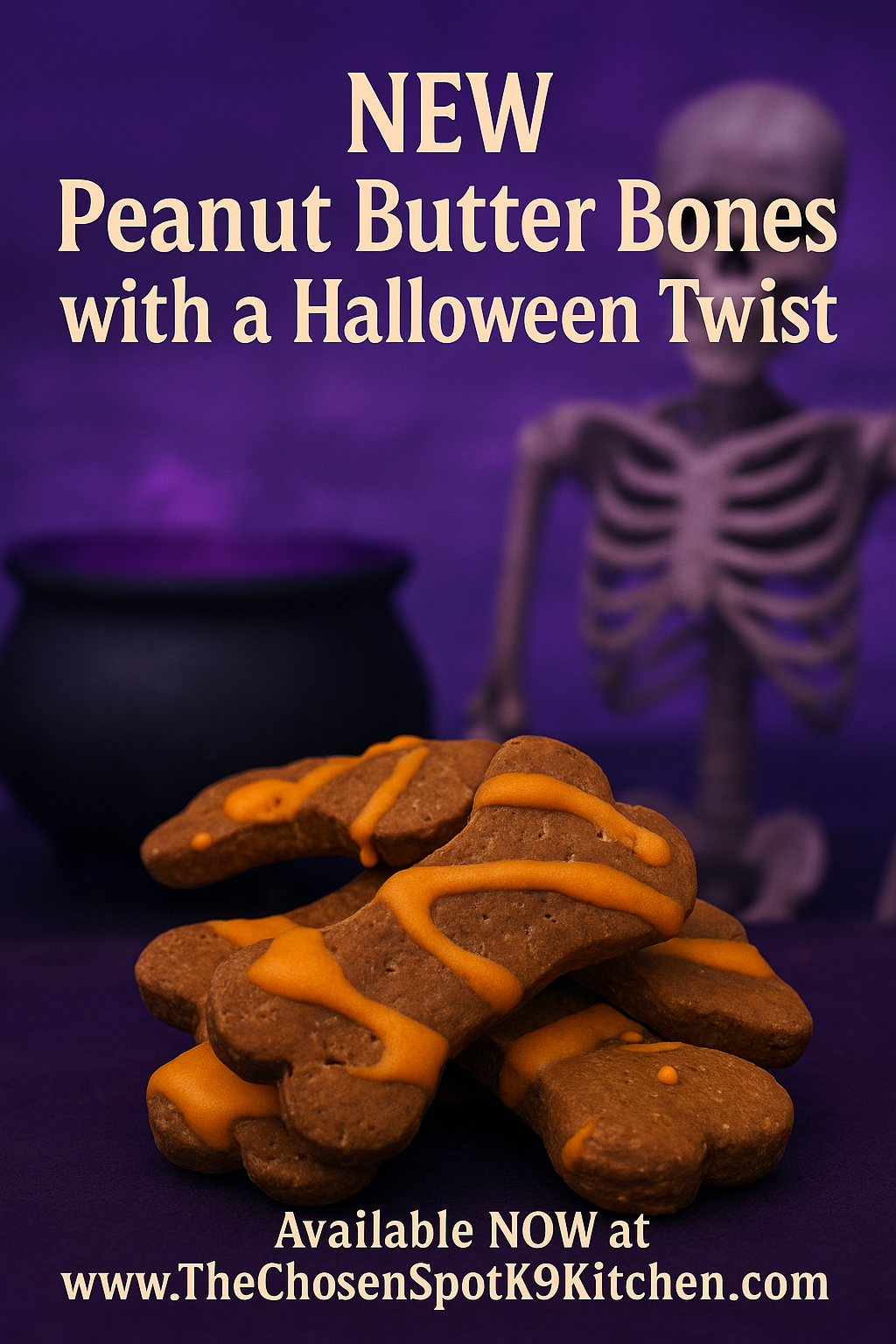 Dipped Peanut Butter Bones with a Halloween Twist 🧡🎃 Handmade Organic Dog Treats
