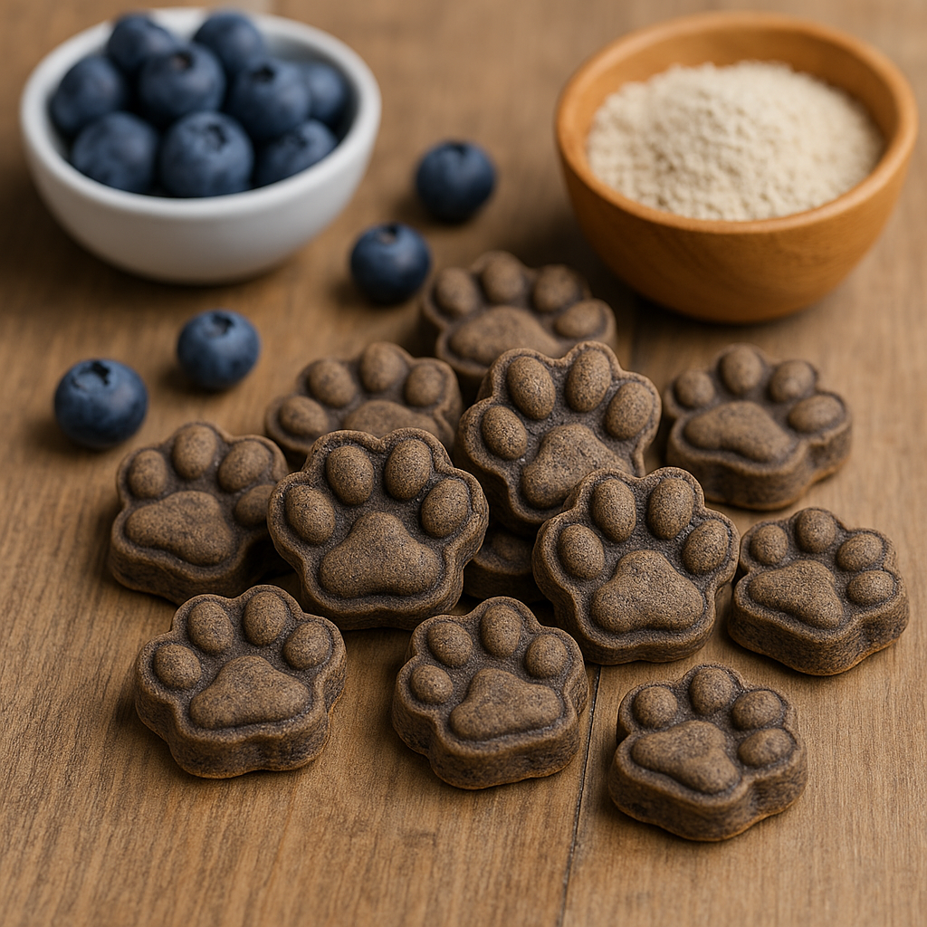 Liver + Blueberry Paws. Handmade organic dog treats from The Chosen Spot K9 Kitchen.