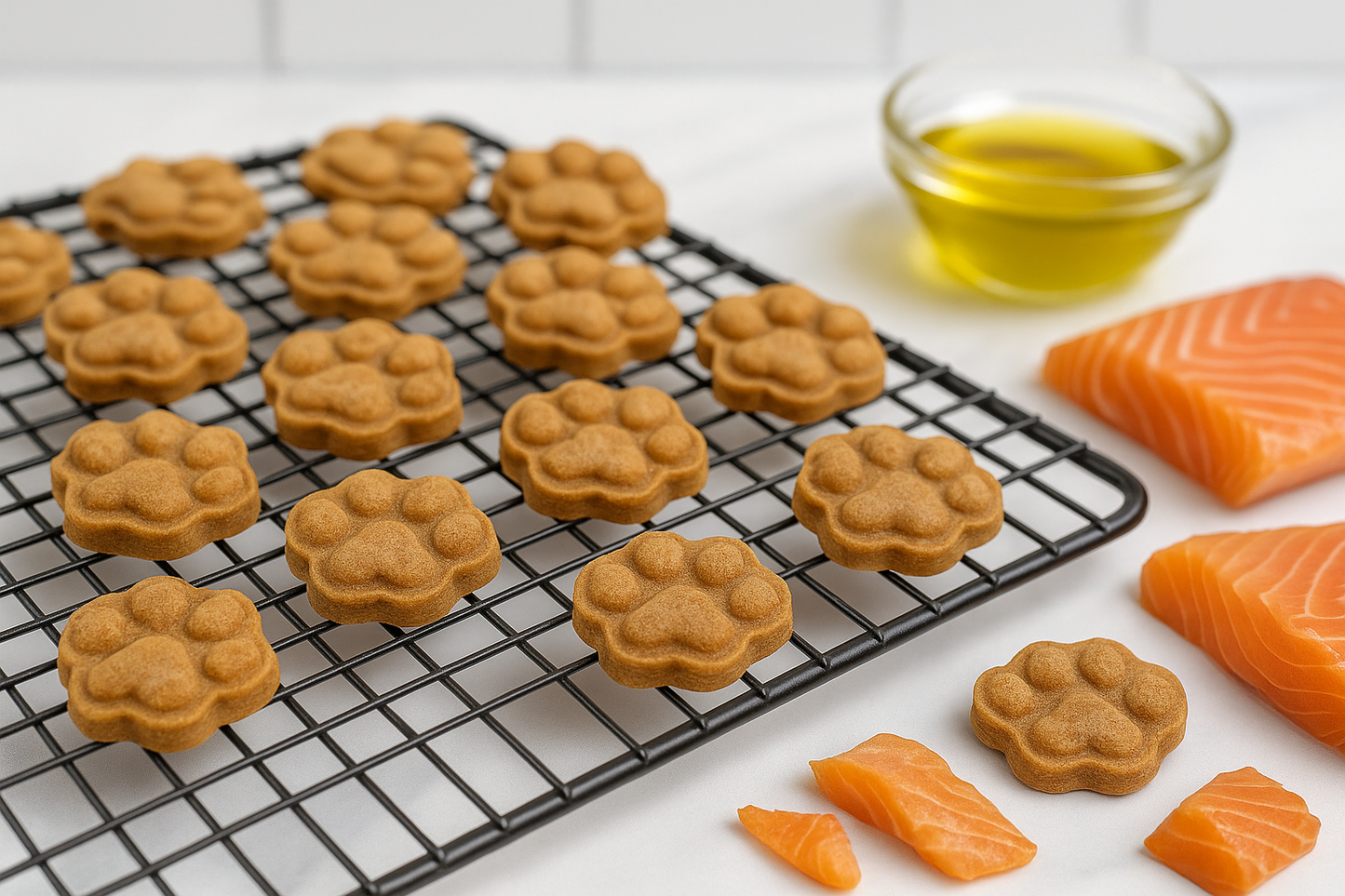 Salmon Paws. Handmade organic dog treats from The Chosen Spot K9 Kitchen.