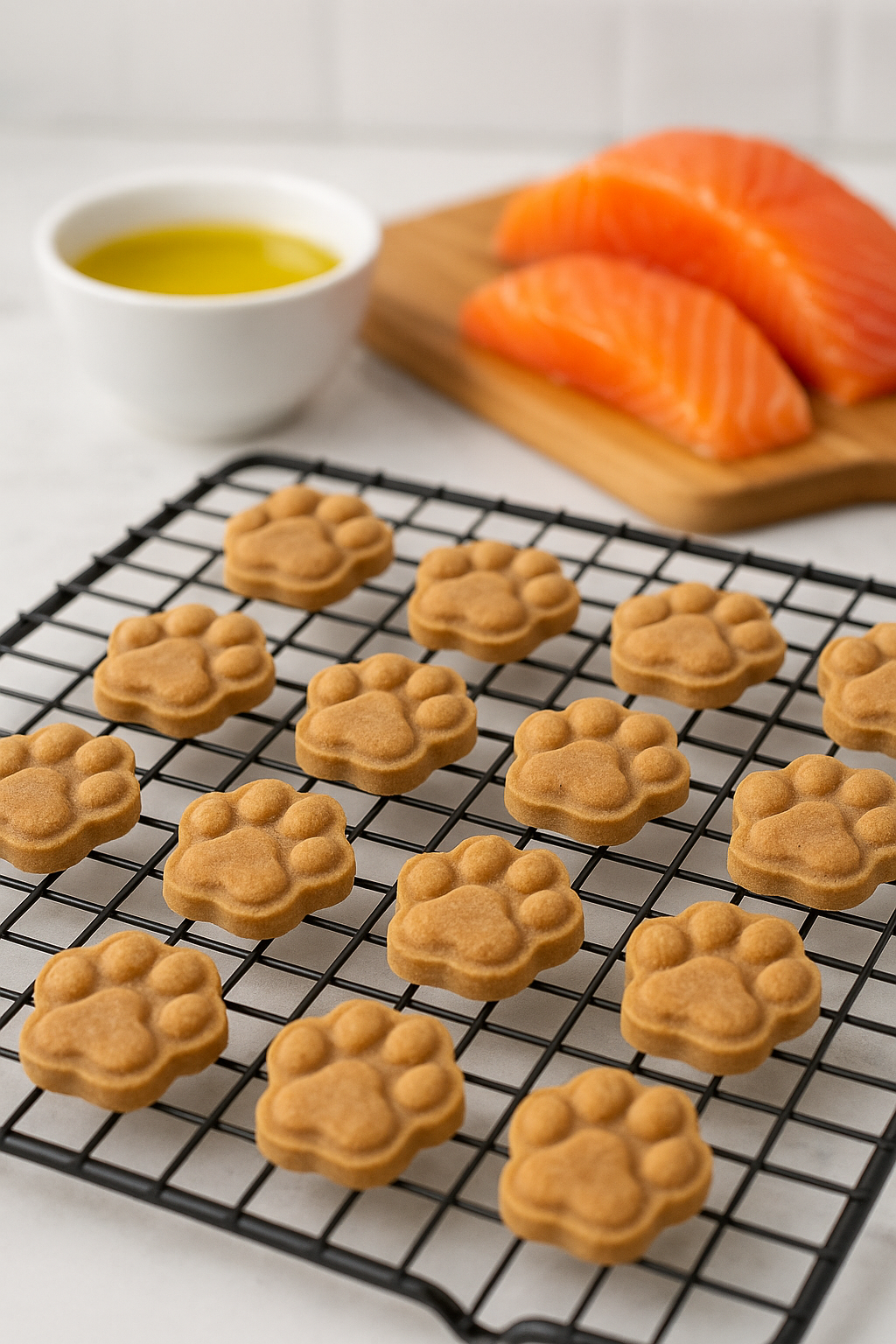 Salmon Paws. Handmade organic dog treats from The Chosen Spot K9 Kitchen.