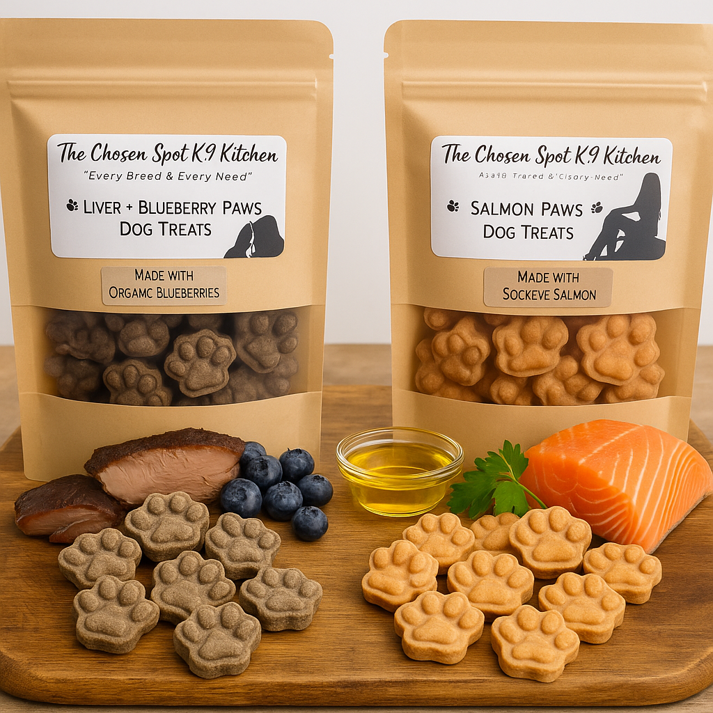 The Surf + Turf Bundle. Handmade organic dog treats from The Chosen Spot K9 Kitchen.