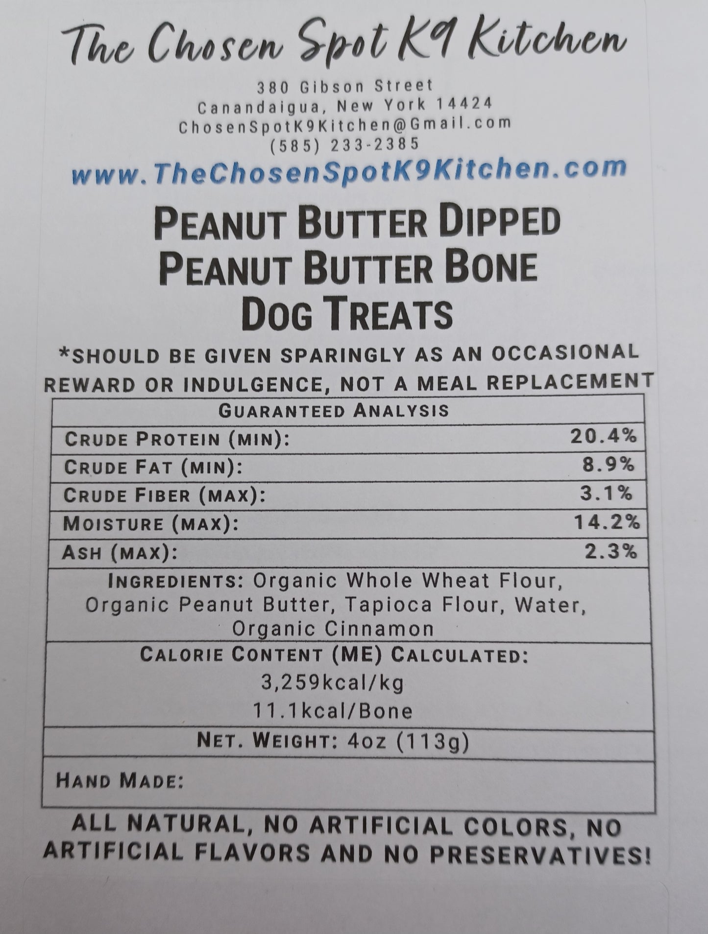 Peanut Butter Dipped Peanut Butter Bone Organic Dog Treats (Gluten Free)