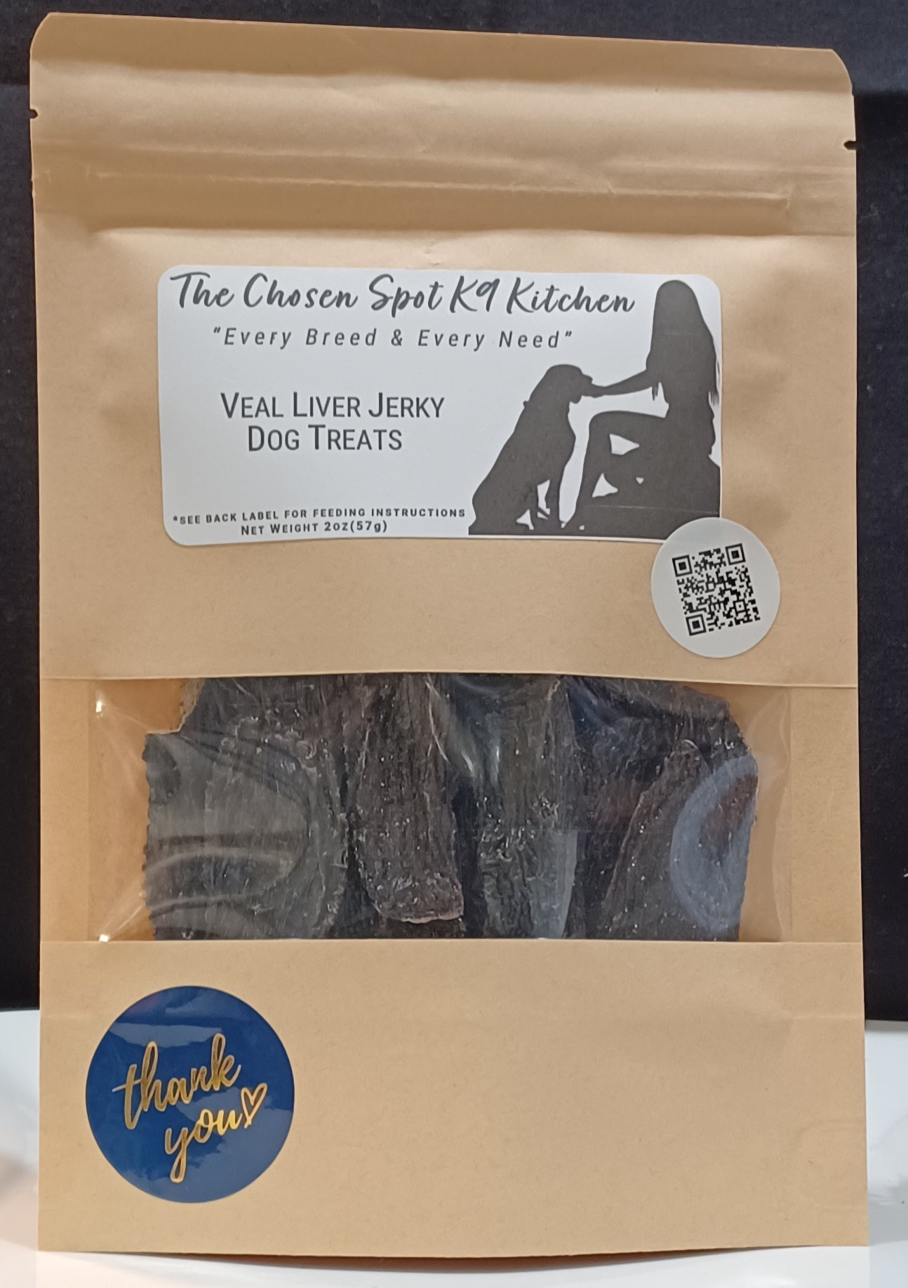 Organic Dog Treats - Veal Liver Jerky view of front of bag