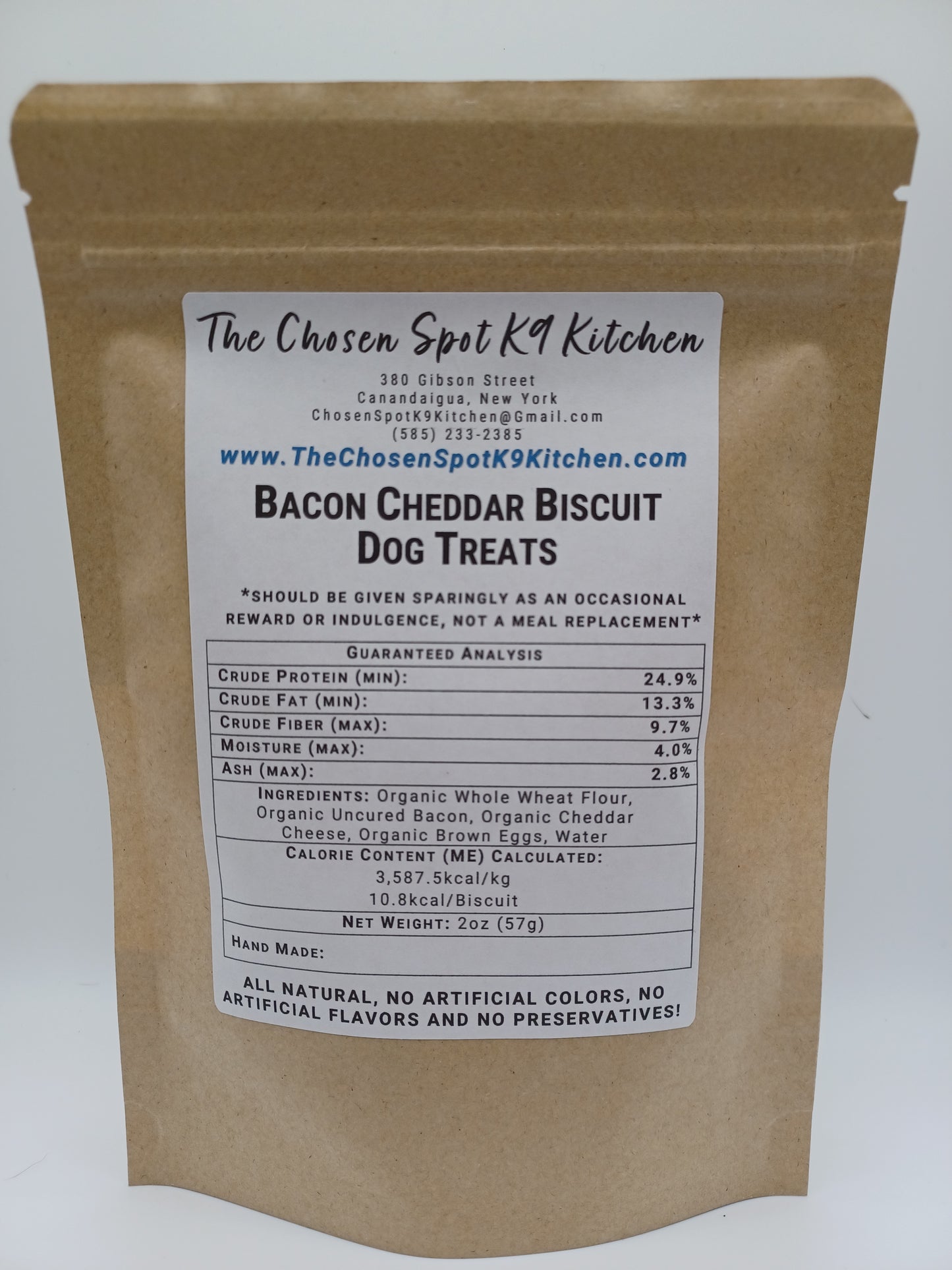 Bacon Cheddar Biscuit Organic Dog Treats - BACK Label