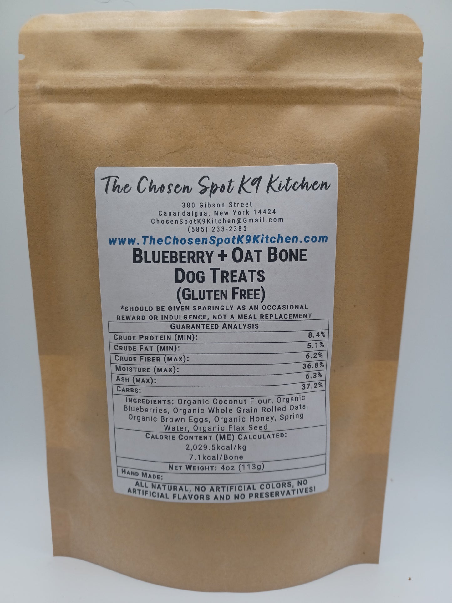 Blueberry Oat Bones Organic Dog Treats - BACK Label