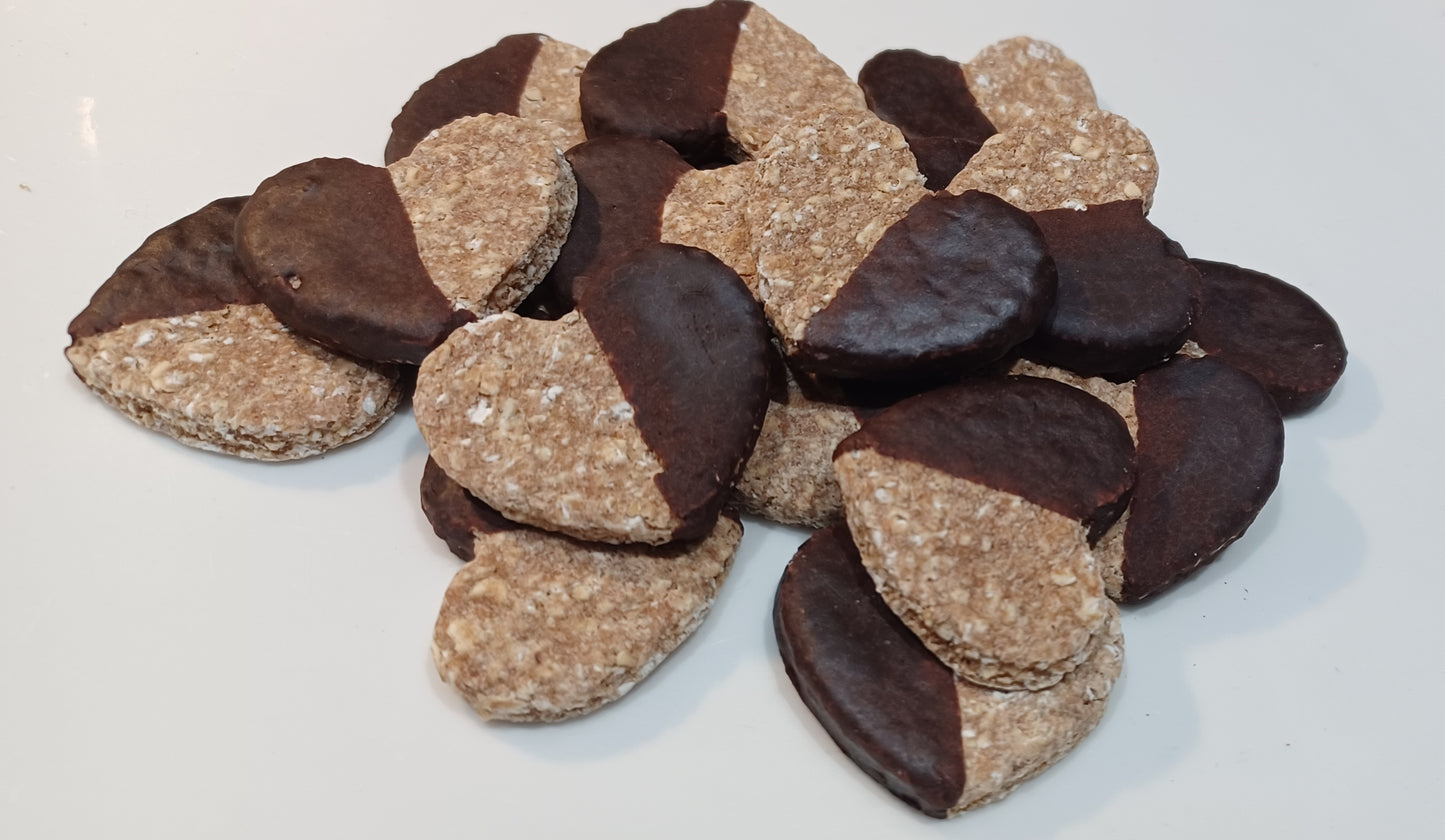 Carob Dipped Oatmeal Heart Dog Treats