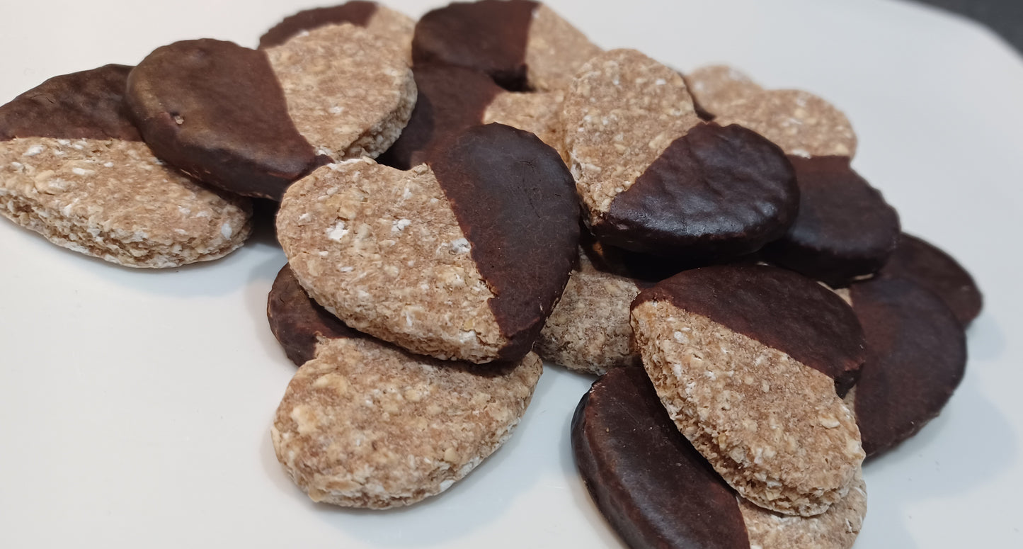 Carob Dipped Oatmeal Heart Dog Treats