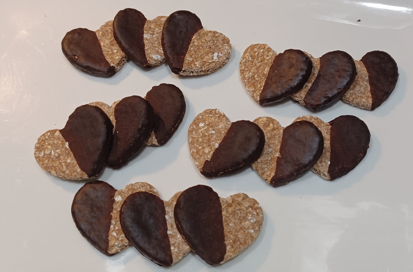 Carob Dipped Oatmeal Heart Dog Treats