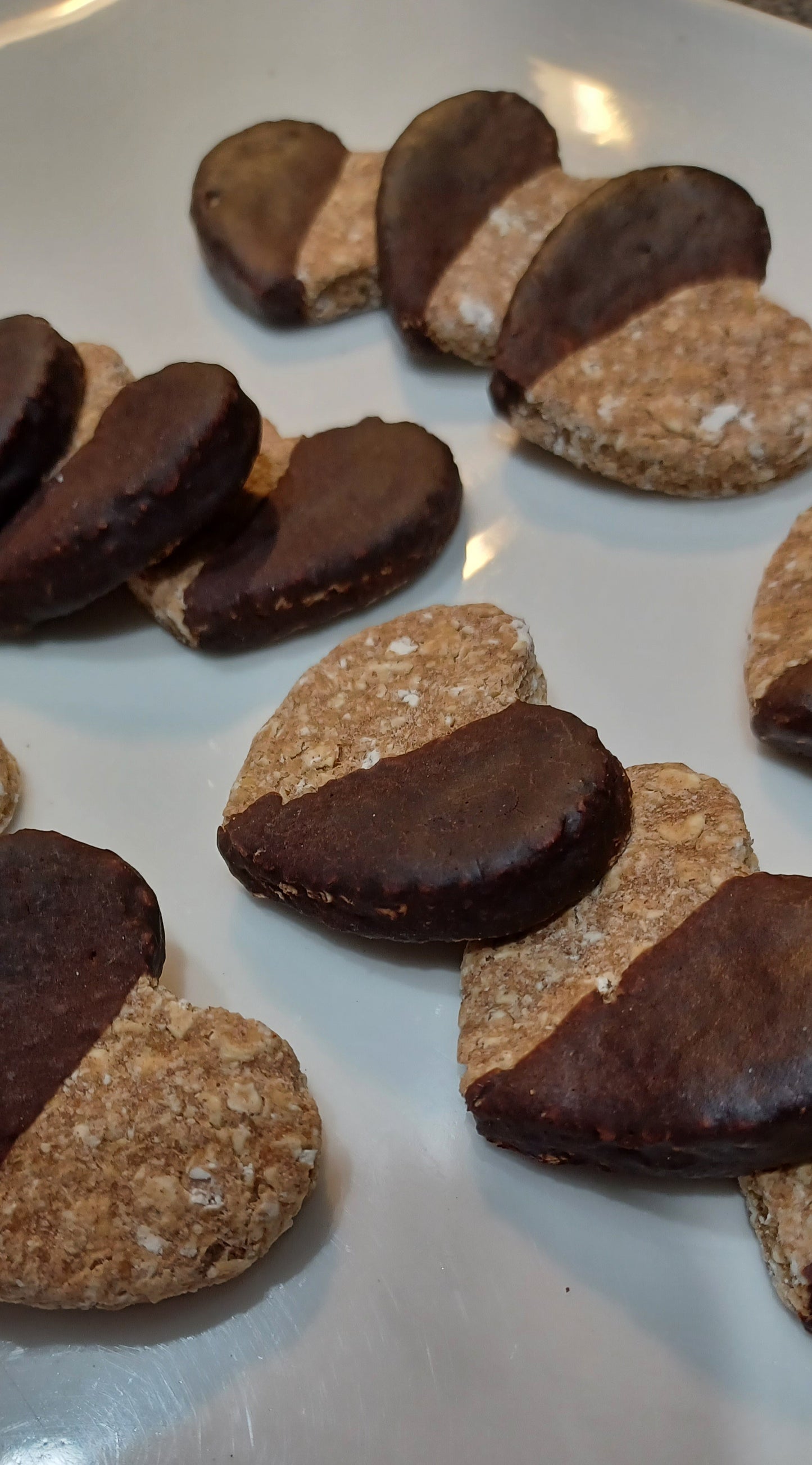 Carob Dipped Oatmeal Heart Dog Treats