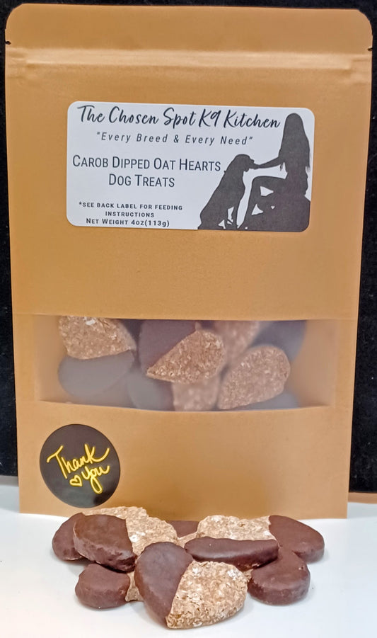 Carob Dipped Oatmeal Heart Dog Treats