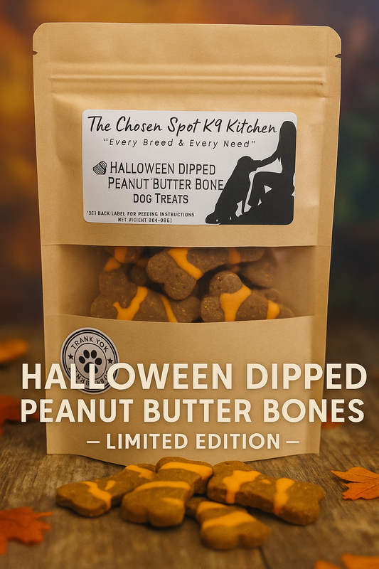 Dipped Peanut Butter Bones with a Halloween Twist 🧡🎃 Handmade Organic Dog Treats