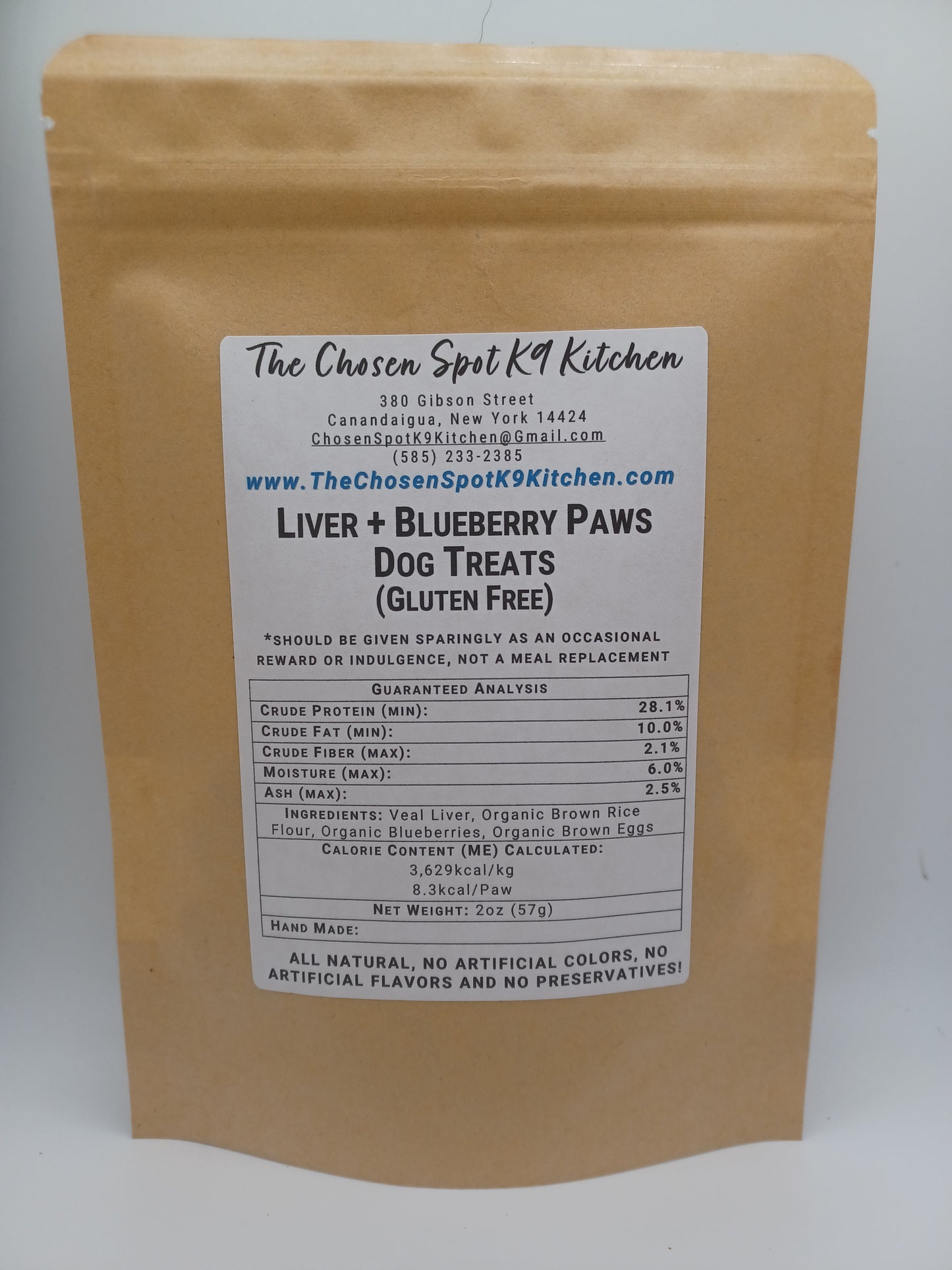 Liver + Blueberry Paws Organic Dog Treats - BACK Label