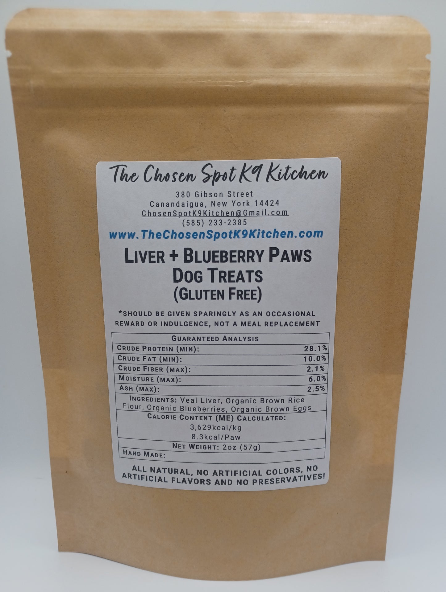 Liver + Blueberry Paws ORganic Dog Treats - BACK Label
