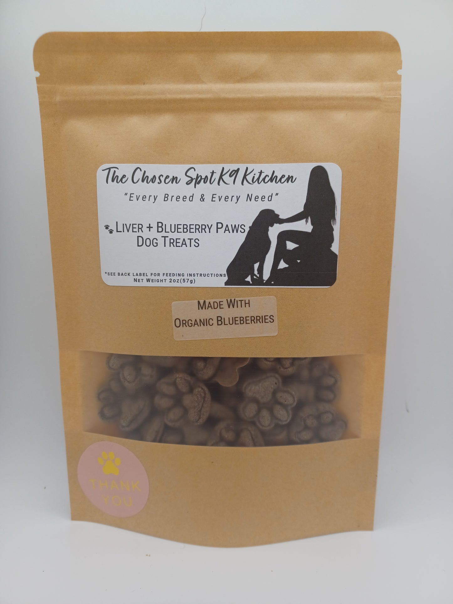 Liver + Blueberry Paws Organic Dog Treats - FRONT Label