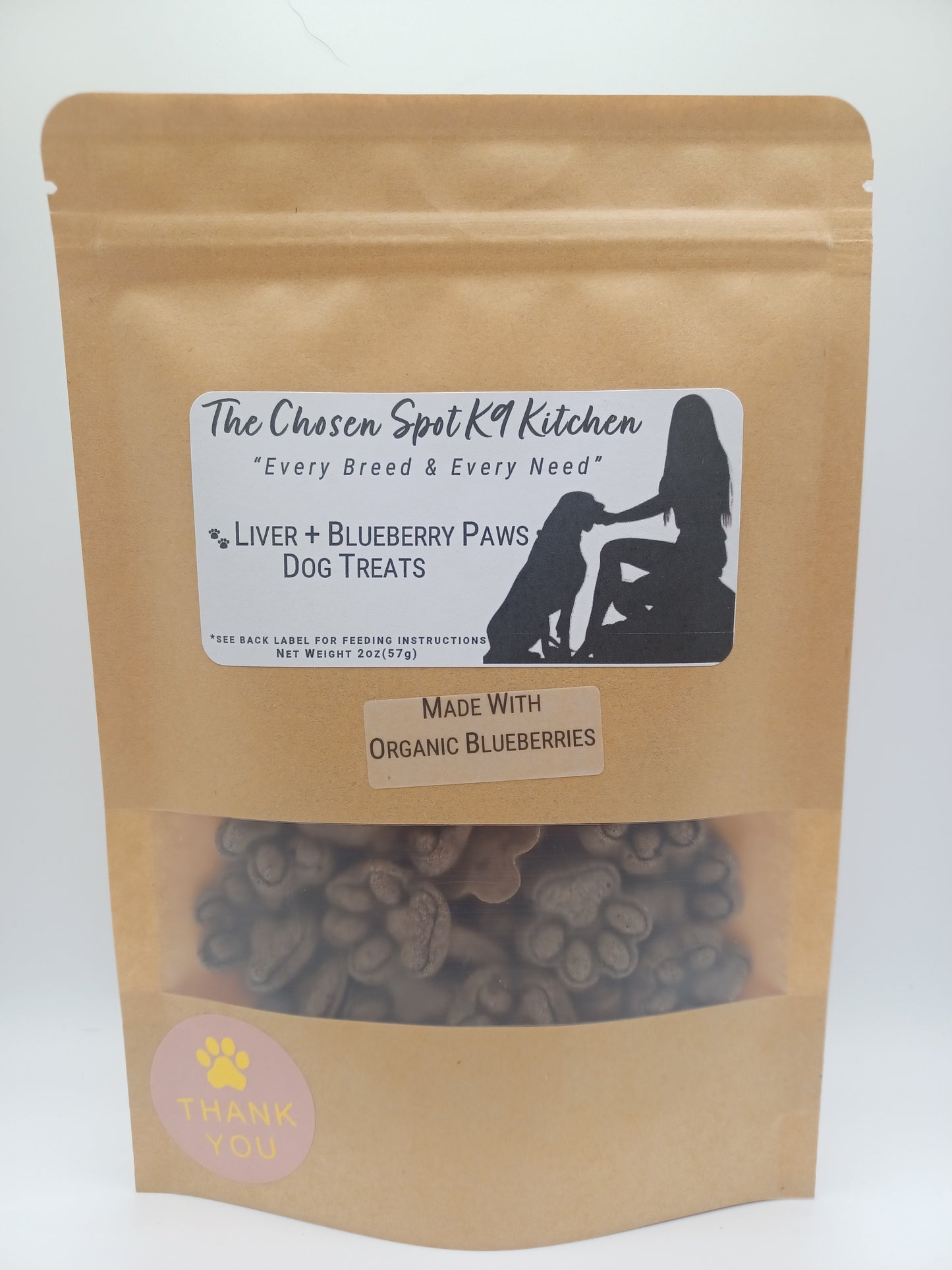 Liver + Blueberry Paws Organic Dog Treats - FRONT Label