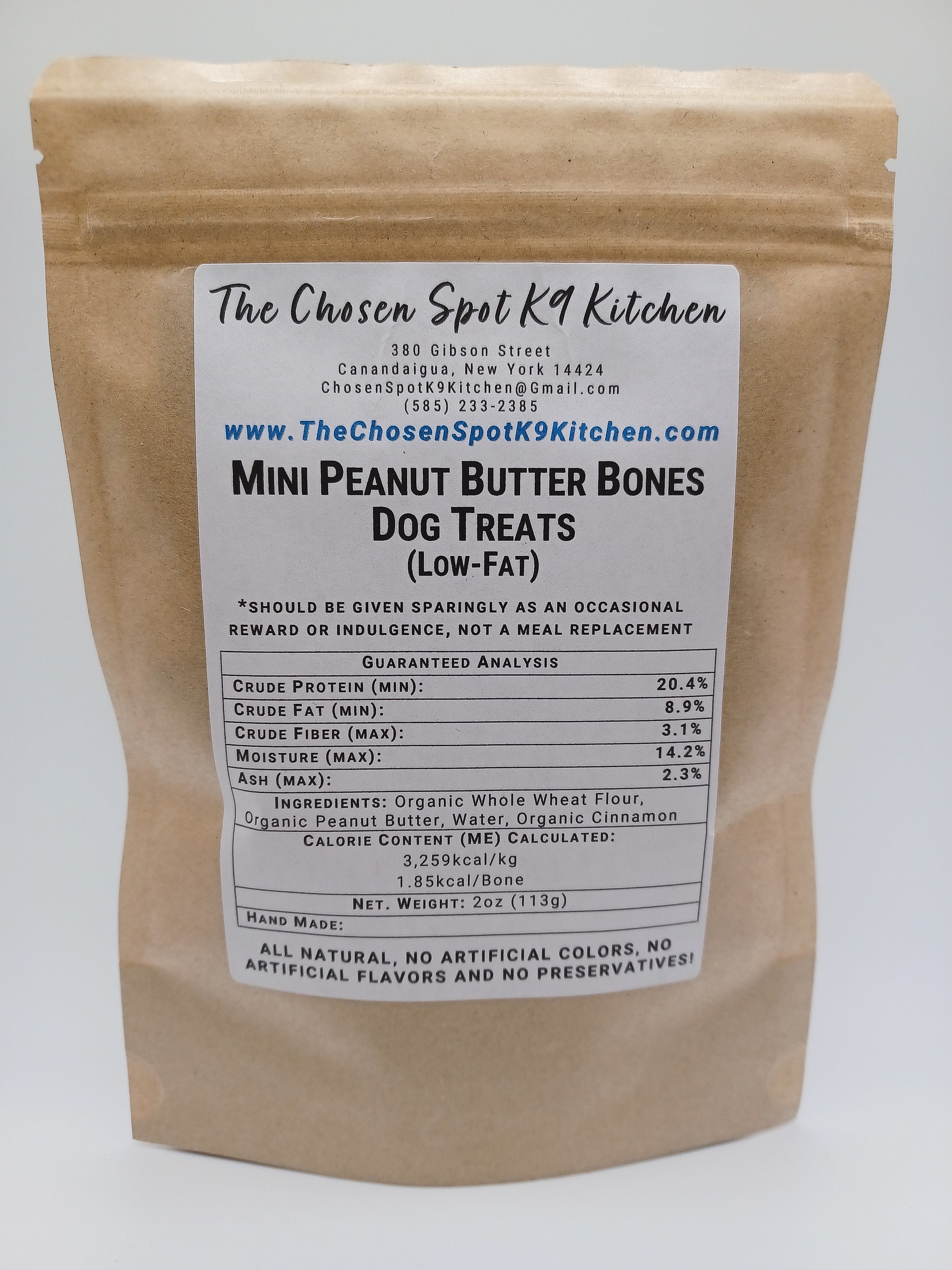 Mini Peanut Butter Bones Organic Dog Treats - BACK Label