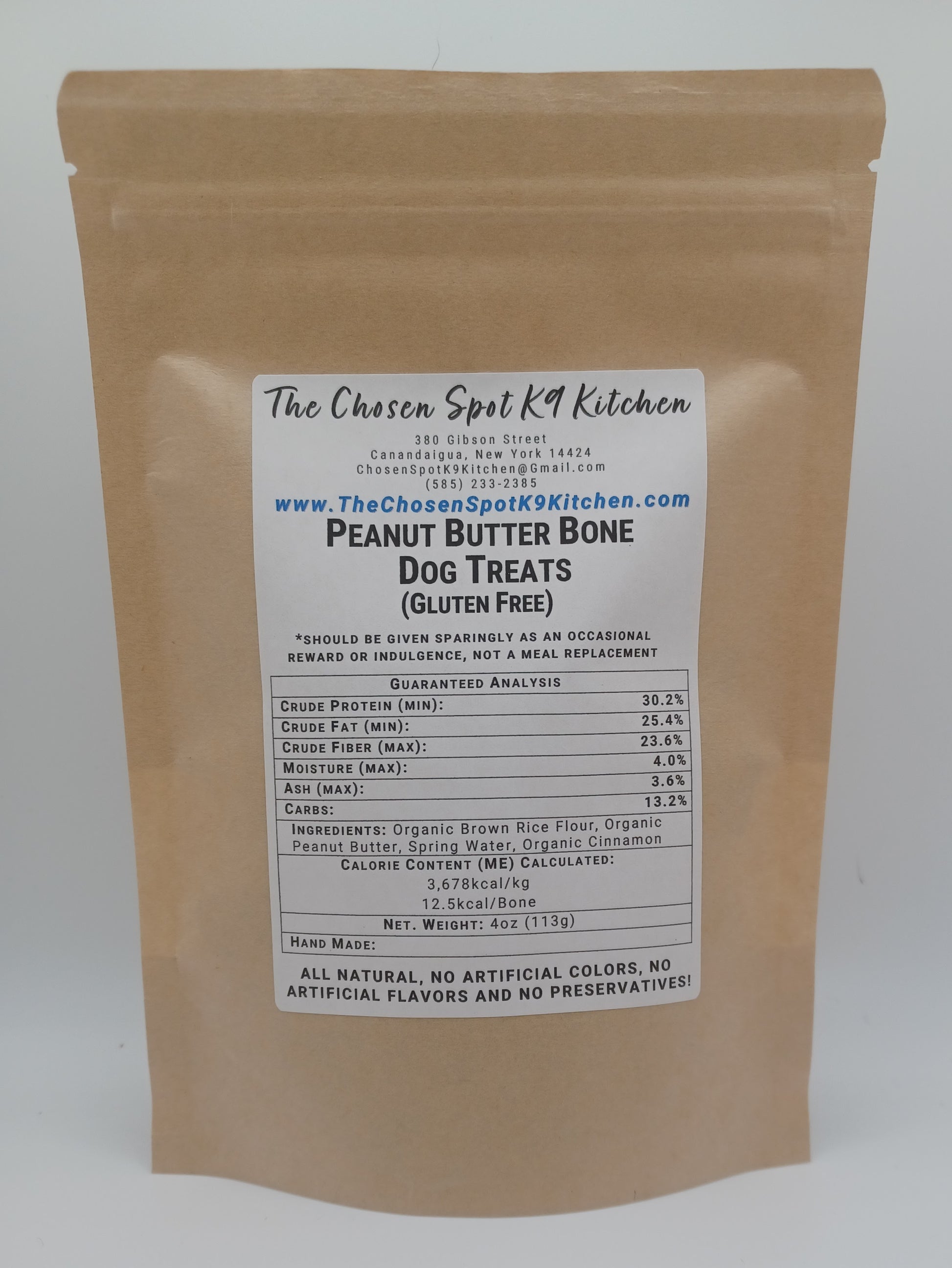 Peanut Butter Bones Gluten-Free - BACK Label