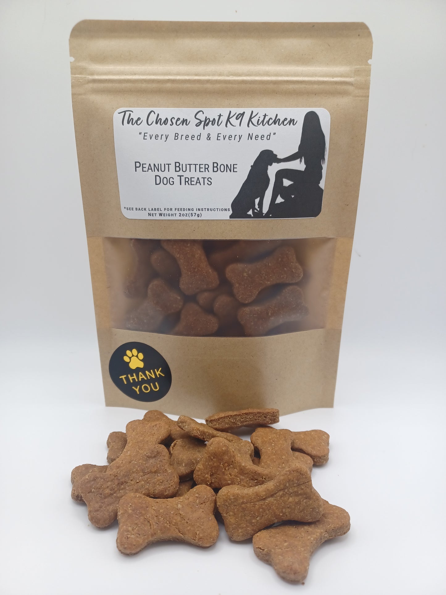 Peanut Butter Bones Organic Dog Treats - FRONT Label with Treats