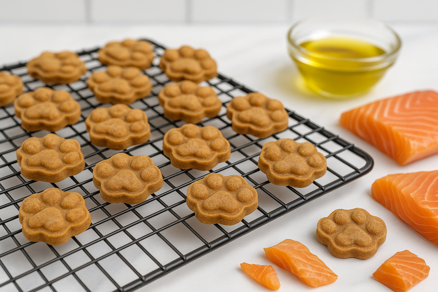 Salmon Paws. Handmade organic dog treats from The Chosen Spot K9 Kitchen.