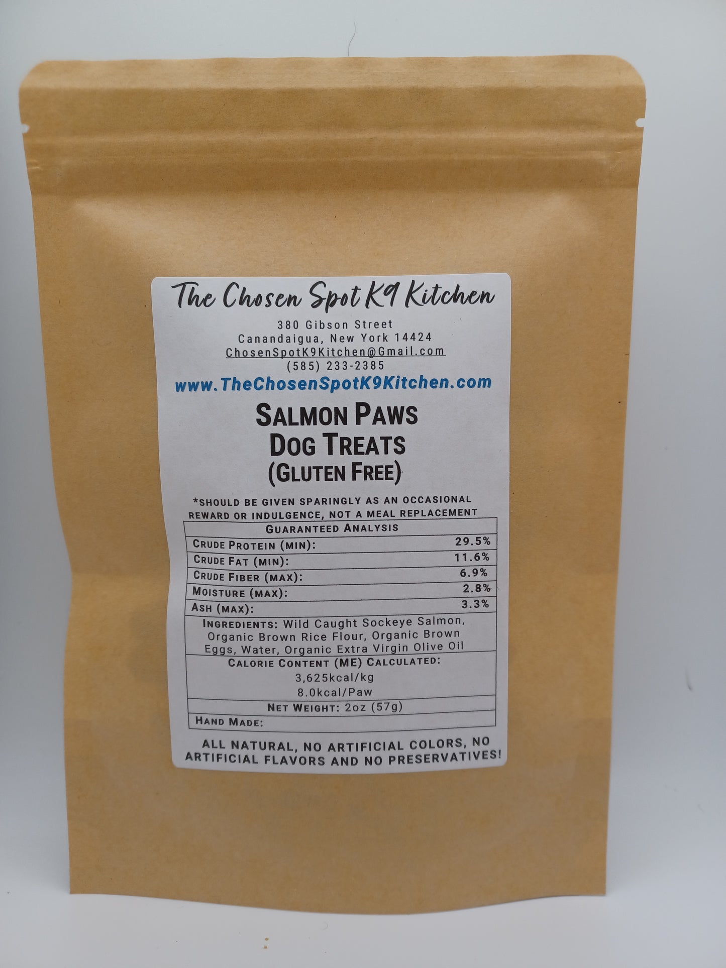 Salmon Paws Organic Dog Treats - BACK Label