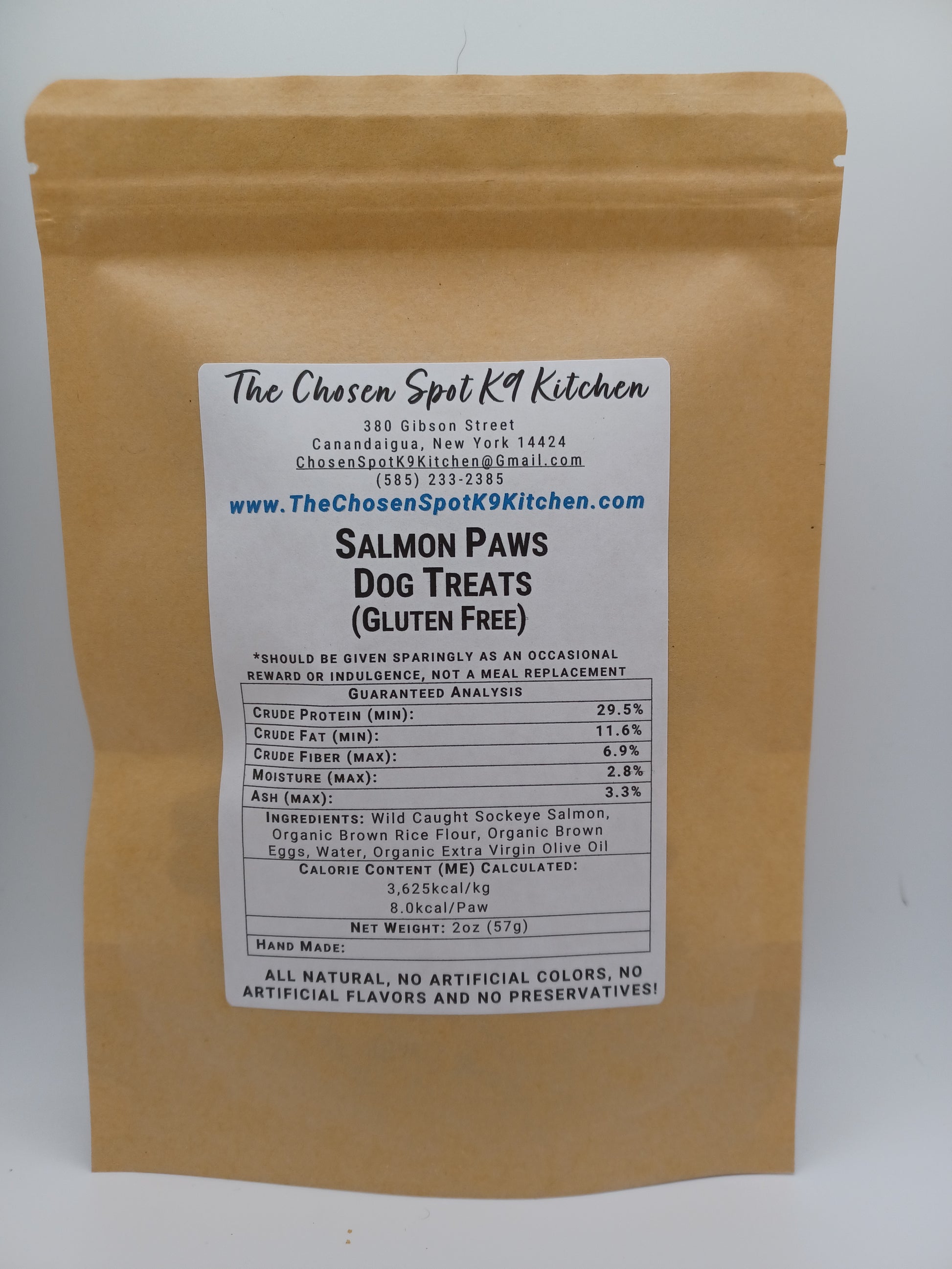 Salmon Paws Organic Dog Treats - BACK Label