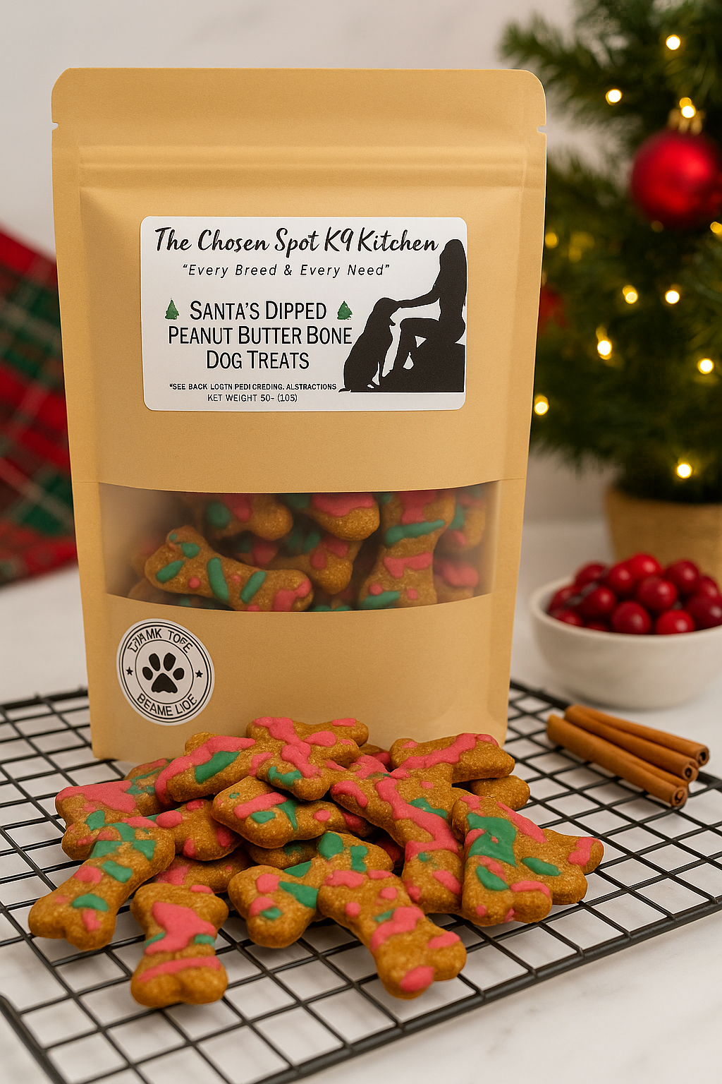 Santa's Dipped Peanut Butter Bones 🎅🎄 - Handmade Organic Christmas Dog Treats