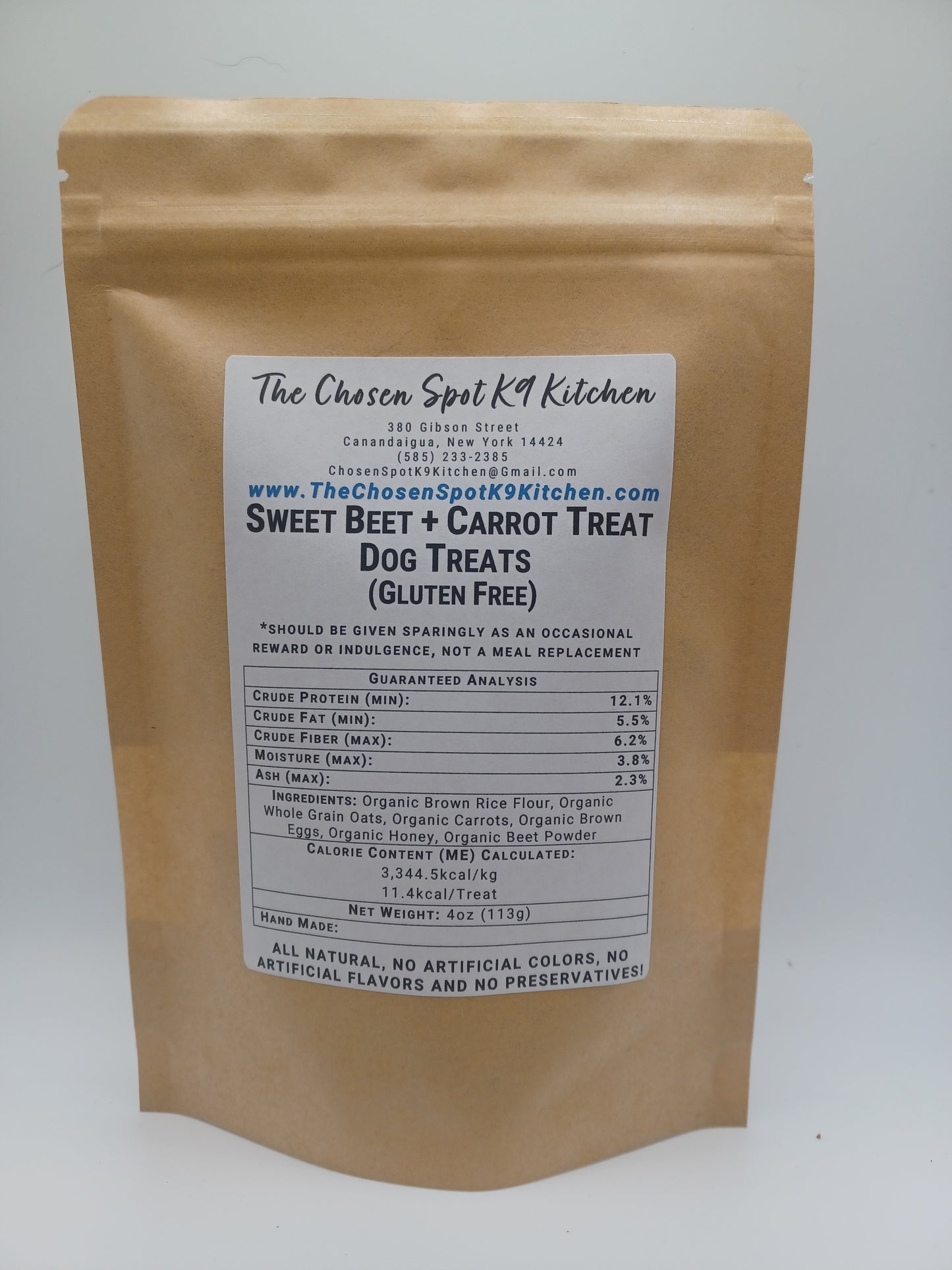Sweet Beet Carrot Organic Dog Treats - BACK  Label