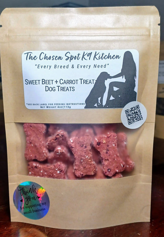 Sweet Beet + Carrot Organic Dog Treats view of front of bag