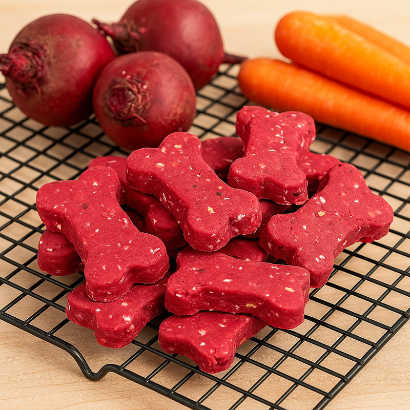 Sweet Beet + Carrot Treats handmade organic dog treats from The Chosen Spot K9 Kitchen.
