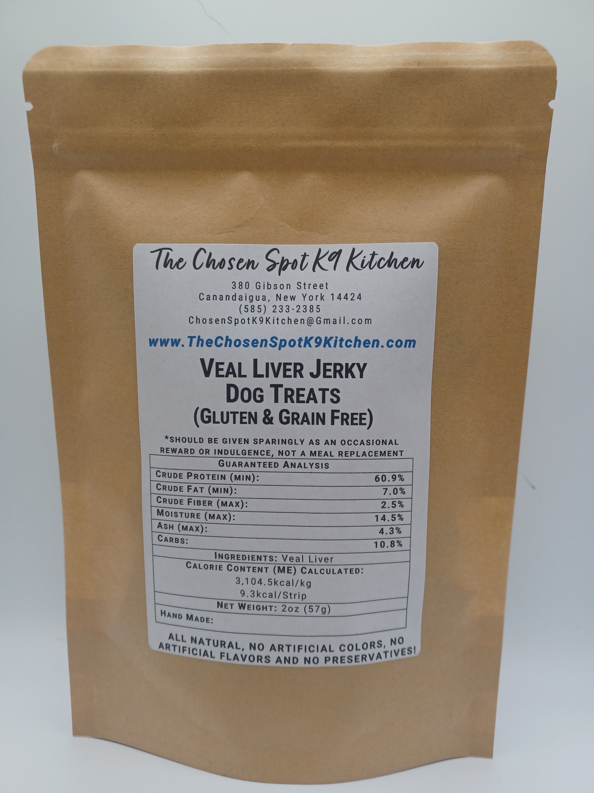 Veal Liver Jerky Organic Dog Treats - BACK Label